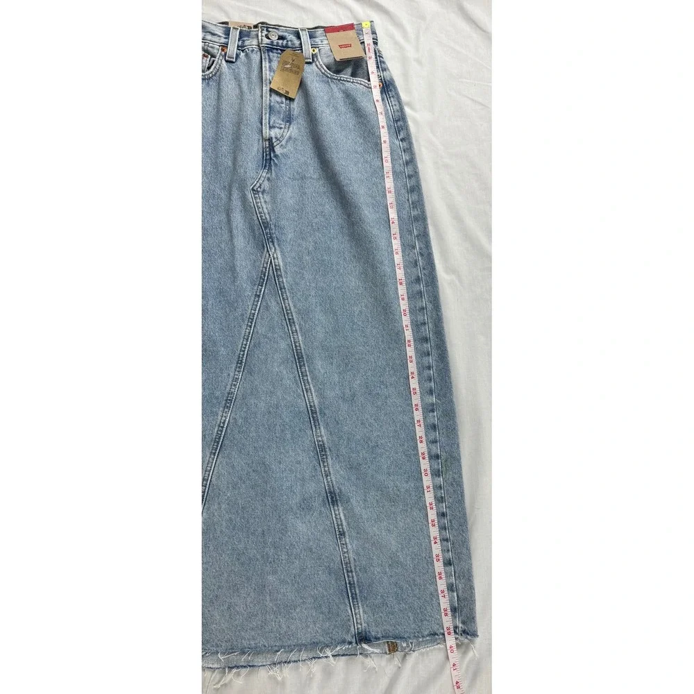 Levis Ankle Column Skirt Light‎ Wash Denim Maxi Raw Hem Womens 26